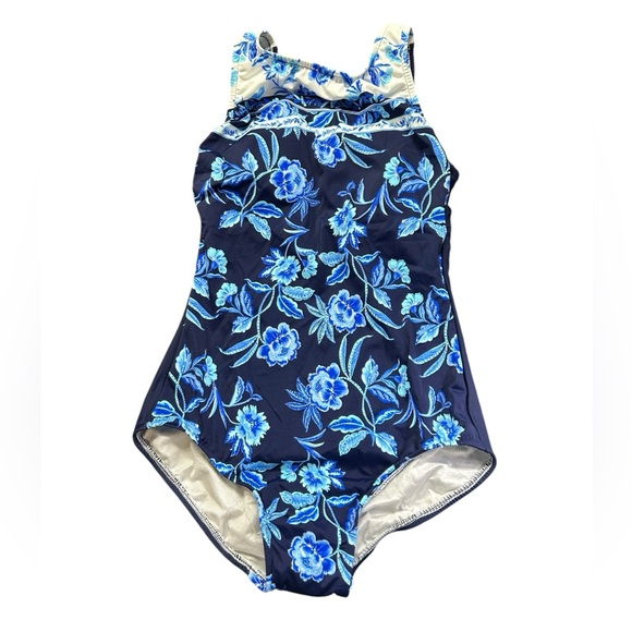 MAXINE OF HOLLYWOOD modest tummy control full neck maillot one piece swimsuit - Picture 2 of 8